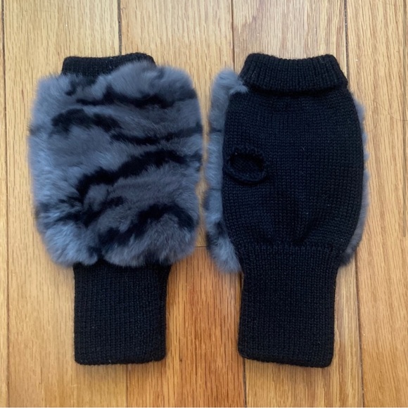 Jocelyn Real Fur Topped Fingerless Rib Knit Mittens - Picture 1 of 4